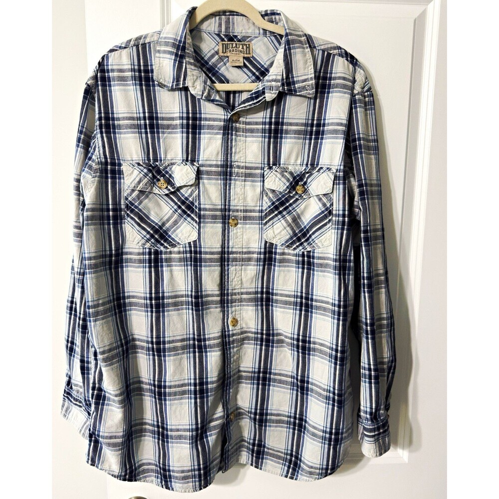 Duluth Trading Co. Men’s XL Tall Blue/White Plaid Long Sleeve Button Up Shirt